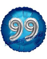 Runder Luftballon Jumbo Zahl 99, blau-silber mit 3D-Effekt zum 99. Geburtstag