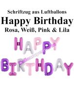 Happy Birthday, rosa, lila, pink, Schriftzug, Folienballons zur Luftbefüllung