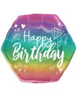 Holografischer Luftballon Happy Birthday Sparkle, ohne Helium-Ballongas