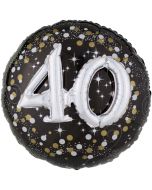 Holografischer Folienballon, Jumbo Sparkling Birthday 40 mit 3D effekt zum 40. Geburtstag