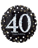 Holografischer Folienballon, Jumbo Sparkling Birthday 40 zum 40. Geburtstag