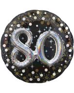 Holografischer Folienballon, Jumbo Sparkling Birthday 80 mit 3D Effekt zum 80. Geburtstag