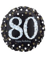 Holografischer Folienballon, Jumbo Sparkling Birthday 80 zum 80. Geburtstag