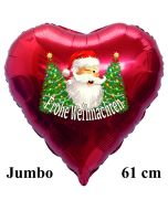 Jumbo Herzluftballon aus Folie, Weihnachtsmann mit Weihnachtsbäumen, Frohe Weihnachten mit Helium