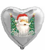 Herzluftballon aus Folie, Frohe Weihnachten, Weihnachtsmann mit Weihnachtsbäumen mit Helium