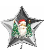 Stern-Luftballon aus Folie, Frohe Weihnachten, Weihnachtsmann mit Weihnachtsbäumen mit Helium