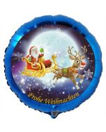Folienballon Weihnachtsmann auf Schlitten, Frohe Weihnachten, rund, ohne Helium/Ballongas