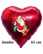 Jumbo Folienballon Weihnachtsmann Schnee, 61 cm Herz, ohne Helium/Ballongas