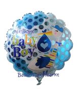 Welcome Baby Boy Storch Luftballon aus Folie mit Helium