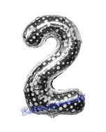 Zahlendekoration Zahl 2, Silber mit Punkten, Zwei, Großer Luftballon aus Folie, 86 cm hoch, Folienballon Dekozahl