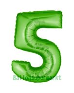 Zahl 5, Grün, Luftballon aus Folie, 100 cm