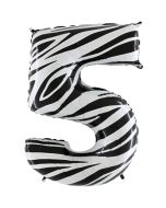 Zahl 5, Zebra Print, Luftballon aus Folie, 100 cm