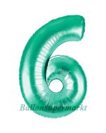 Zahlendekoration Zahl 6, Aquamarin, Folienballon Dekozahl ohne Helium