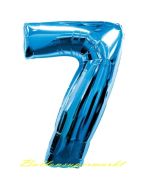 Zahl 7, Blau, Luftballon aus Folie, 100 cm