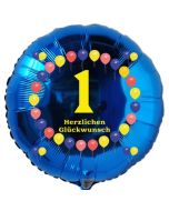 Luftballon aus Folie zum 1. Geburtstag, Herzlichen Glückwunsch Ballons 1, blau, ohne Ballongas