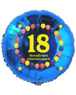 Luftballon aus Folie zum 18. Geburtstag, Herzlichen Glückwunsch Ballons 18, blau, ohne Ballongas