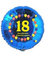 Luftballon aus Folie zum 18. Geburtstag, Herzlichen Glückwunsch Ballons 18, blau, ohne Ballongas