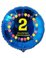 Luftballon aus Folie zum 2. Geburtstag, Herzlichen Glückwunsch Ballons 2, blau, ohne Ballongas