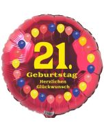 Luftballon aus Folie zum 21. Geburtstag, Herzlichen Glückwunsch Ballons 21, rot, ohne Ballongas