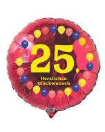 Luftballon aus Folie zum 25. Geburtstag, Herzlichen Glückwunsch Ballons 25, rot, ohne Ballongas