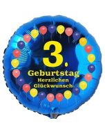 Luftballon aus Folie zum 3. Geburtstag, Herzlichen Glückwunsch Ballons 3, blau, ohne Ballongas