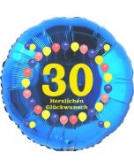 Luftballon aus Folie zum 30. Geburtstag, Herzlichen Glückwunsch Ballons 30, blau, ohne Ballongas