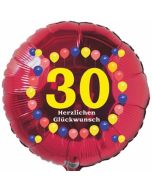 Luftballon aus Folie zum 30. Geburtstag, Herzlichen Glückwunsch Ballons 30, rot, ohne Ballongas