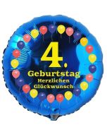 Luftballon aus Folie zum 4. Geburtstag, Herzlichen Glückwunsch Ballons 4, blau, ohne Ballongas