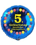 Luftballon aus Folie zum 5. Geburtstag, Herzlichen Glückwunsch Ballons 5, blau, ohne Ballongas