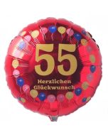 Luftballon aus Folie zum 55. Geburtstag, Herzlichen Glückwunsch Ballons 55, rot, ohne Ballongas