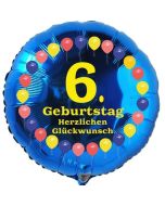 Luftballon aus Folie zum 6. Geburtstag, Herzlichen Glückwunsch Ballons 6, blau, ohne Ballongas