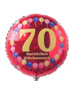 Luftballon aus Folie zum 70. Geburtstag, Herzlichen Glückwunsch Ballons 70, rot, ohne Ballongas
