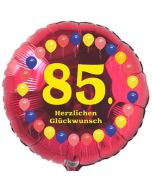 Luftballon aus Folie zum 85. Geburtstag, Herzlichen Glückwunsch Ballons 85, rot, ohne Ballongas