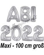 Abi 2022, große Buchstaben-Luftballons, 100 cm, Silber, zur Abiturfeier