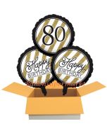3 Luftballons aus Folie zum 80. Geburtstag, Black & Gold