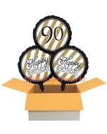 3 Luftballons aus Folie zum 90. Geburtstag, Black & Gold