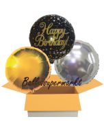 Happy Birthday Sparkling Fizz Gold, 3 Stück Luftballons aus Folie zum Geburtstag, inklusive Helium