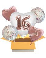 5 Luftballons zum 16. Geburtstag, Herz Jumbo 3D Sparkling Fizz  Birthday Roségold 16