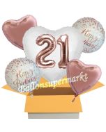5 Luftballons zum 21. Geburtstag, Herz Jumbo 3D Sparkling Fizz  Birthday Roségold 21