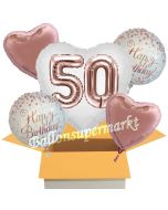 5 Luftballons zum 50. Geburtstag, Herz Jumbo 3D Sparkling Fizz  Birthday Roségold 50