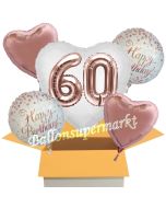5 Luftballons zum 60. Geburtstag, Herz Jumbo 3D Sparkling Fizz  Birthday Roségold 60