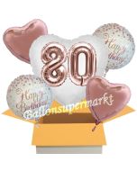 5 Luftballons zum 80. Geburtstag, Herz Jumbo 3D Sparkling Fizz  Birthday Roségold 80