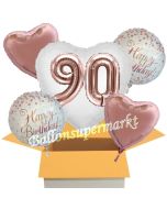 5 Luftballons zum 90. Geburtstag, Herz Jumbo 3D Sparkling Fizz  Birthday Roségold 90
