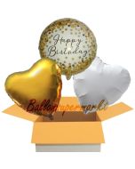 Happy Birthday Gold, 3 Stück Luftballons aus Folie zum Geburtstag, inklusive Helium