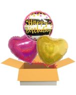 Happy Birthday Pink and Gold Milestone, 3 Stück Luftballons aus Folie zum Geburtstag, inklusive Helium