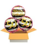 3 Luftballons aus Folie zum 50. Geburtstag, Pink & Gold Milestone Birthday