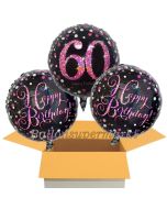 3 Luftballons aus Folie zum 60. Geburtstag, Pink Celebration