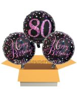 3 Luftballons aus Folie zum 80. Geburtstag, Pink Celebration