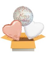 Happy Birthday Roségold, 3 Stück Luftballons aus Folie zum Geburtstag, inklusive Helium