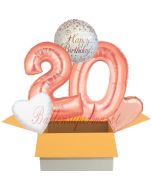 5 Luftballons zum 20. Geburtstag, Sparkling Fizz  Birthday Roségold 20